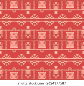 Patrón geométrico moderno. Círculos y rayas, líneas cuadradas de arte. Fondo futurista retro. Figuras minimalistas. Ilustración Abstractas de op-art. Patrón Bauhaus. Alfombra escandinava y africana.