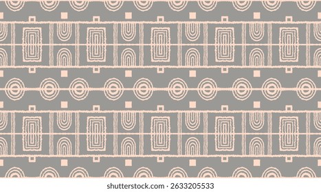 Modern geometric pattern. Circles and stripes, square lines art. Retro futuristic background. Minimalistic figures. Abstract op-art illustration. Bauhaus pattern. Scandinavian, African rug.