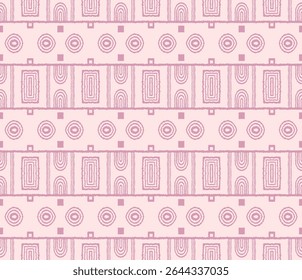 Modern geometric pattern. Circles and stripes, square lines art. Retro futuristic background. Minimalistic figures. Abstract op-art illustration. Bauhaus pattern. Scandinavian, African rug.