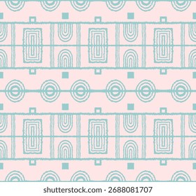 Modern geometric pattern. Circles and stripes, square lines art. Retro futuristic background. Minimalistic figures. Abstract op-art illustration. Bauhaus pattern. Scandinavian, African rug.