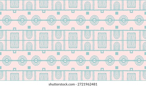 Modern geometric pattern. Circles and stripes, square lines art. Retro futuristic background. Minimalistic figures. Abstract op-art illustration. Bauhaus pattern. Scandinavian, African rug.