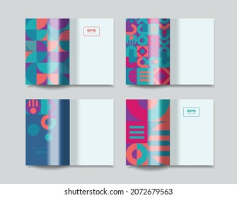 Modern geometric pattern design sheets or covers for booklets and brochures. Corporate identity for printed products. 