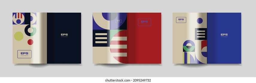 Modern geometric pattern design sheets or covers for booklets and brochures. Corporate identity for printed products. 