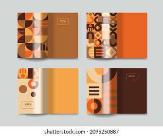 Modern geometric pattern design sheets or covers for booklets and brochures. Corporate identity for printed products. 