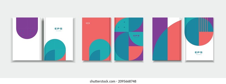 Modern geometric pattern design sheets or covers for booklets and brochures. Corporate identity for printed products. 