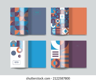 Modern geometric pattern design sheets or covers for booklets and brochures. Corporate identity for printed products. 