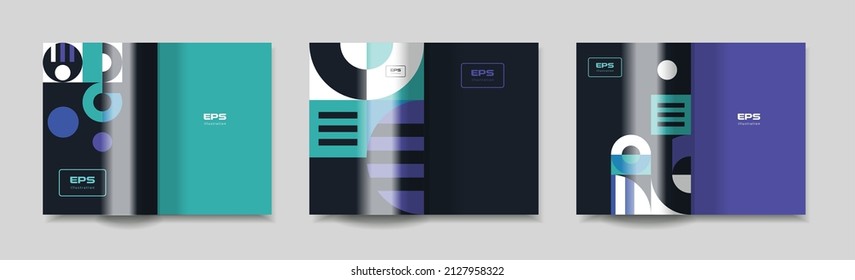 Modern geometric pattern design sheets or covers for booklets and brochures. Corporate identity for printed products. 