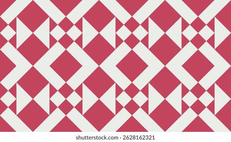 Modern geometric pattern with diamond and triangle shapes in red and white. Repeating symmetrical tile ideal for textiles, wallpapers, and contemporary design projects