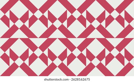 Modern geometric pattern with diamond and triangle shapes in red and white. Repeating symmetrical tile ideal for textiles, wallpapers, and contemporary design projects