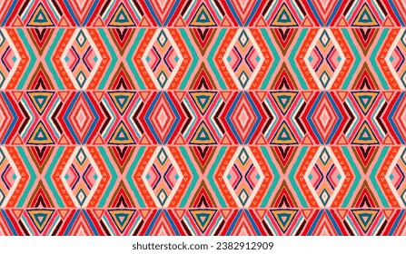 Patrón geométrico moderno con diamantes, rayas, líneas diagonales. Ikat print. Ilustración abstracta de zigzag chevron. Textura vectorial étnica tribal. Estilo azteca. bordado popular. Escandinavia, alfombra africana