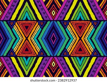 Modern geometric pattern with diamonds, stripes, diagonal lines. Ikat print. Zigzag chevron abstract illustration. Tribal ethnic vector texture. Aztec style. Folk embroidery. Scandinavian, African rug