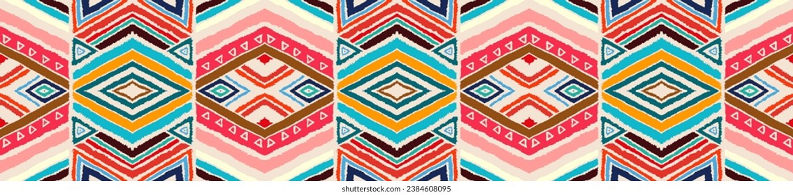 Modern geometric pattern with diamonds, stripes, diagonal lines. Ikat print. Zigzag chevron abstract illustration. Tribal ethnic vector texture. Aztec style. Folk embroidery. Scandinavian, African rug
