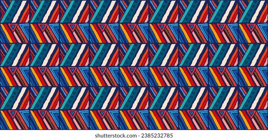 Modern geometric pattern with diamonds, stripes, diagonal lines. Ikat print. Zigzag chevron abstract illustration. Tribal ethnic vector texture. Aztec style. Folk embroidery. Scandinavian, African rug