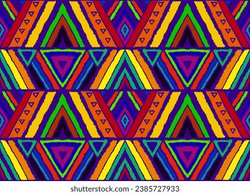 Modern geometric pattern with diamonds, stripes, diagonal lines. Ikat print. Zigzag chevron abstract illustration. Tribal ethnic vector texture. Aztec style. Folk embroidery. Scandinavian, African rug