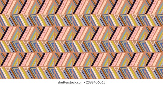 Modern geometric pattern with diamonds, stripes, diagonal lines. Ikat print. Zigzag chevron abstract illustration. Tribal ethnic vector texture. Aztec style. Folk embroidery. Scandinavian, African rug