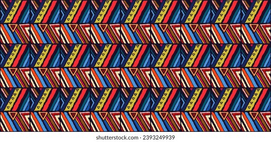 Modernes geometrisches Muster mit Diamanten, Streifen, diagonalen Linien. Ikat-Druck. Zigzag chevron abstrakte Illustration. Stammesethnische Vektorstruktur. Aztec-Stil. Folkstickerei. skandinavischer, afrikanischer Teppich