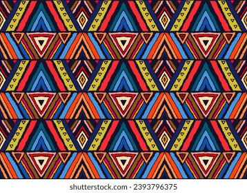 Modern geometric pattern with diamonds, stripes, diagonal lines. Ikat print. Zigzag chevron abstract illustration. Tribal ethnic vector texture. Aztec style. Folk embroidery. Scandinavian, African rug