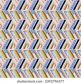 Patrón geométrico moderno con diamantes, rayas, líneas diagonales. Ikat print. Ilustración abstracta de zigzag chevron. Textura vectorial étnica tribal. Estilo azteca. bordado popular. Escandinavia, alfombra africana