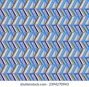 Modern geometric pattern with diamonds, stripes, diagonal lines. Ikat print. Zigzag chevron abstract illustration. Tribal ethnic vector texture. Aztec style. Folk embroidery. Scandinavian, African rug