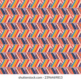 Modern geometric pattern with diamonds, stripes, diagonal lines. Ikat print. Zigzag chevron abstract illustration. Tribal ethnic vector texture. Aztec style. Folk embroidery. Scandinavian, African rug