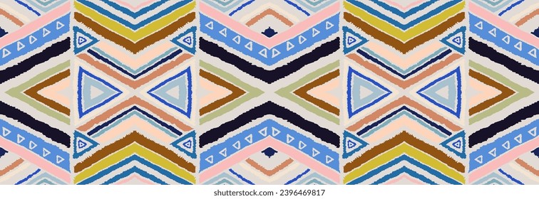 Modern geometric pattern with diamonds, stripes, diagonal lines. Ikat print. Zigzag chevron abstract illustration. Tribal ethnic vector texture. Aztec style. Folk embroidery. Scandinavian, African rug