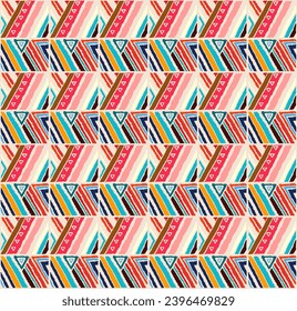 Modern geometric pattern with diamonds, stripes, diagonal lines. Ikat print. Zigzag chevron abstract illustration. Tribal ethnic vector texture. Aztec style. Folk embroidery. Scandinavian, African rug