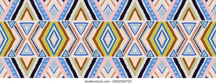 Modern geometric pattern with diamonds, stripes, diagonal lines. Ikat print. Zigzag chevron abstract illustration. Tribal ethnic vector texture. Aztec style. Folk embroidery. Scandinavian, African rug