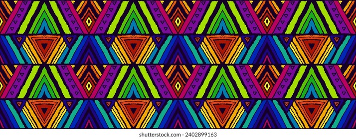 Modern geometric pattern with diamonds, stripes, diagonal lines. Ikat print. Zigzag chevron abstract illustration. Tribal ethnic vector texture. Aztec style. Folk embroidery. Scandinavian, African rug