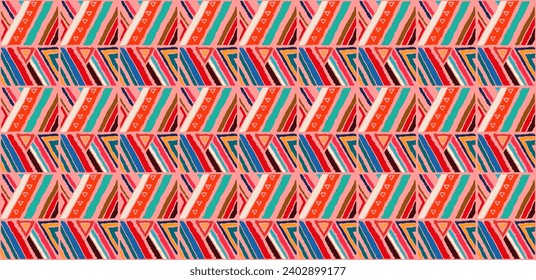 Modernes geometrisches Muster mit Diamanten, Streifen, diagonalen Linien. Ikat-Druck. Zigzag chevron abstrakte Illustration. Stammesethnische Vektorstruktur. Aztec-Stil. Folkstickerei. skandinavischer, afrikanischer Teppich