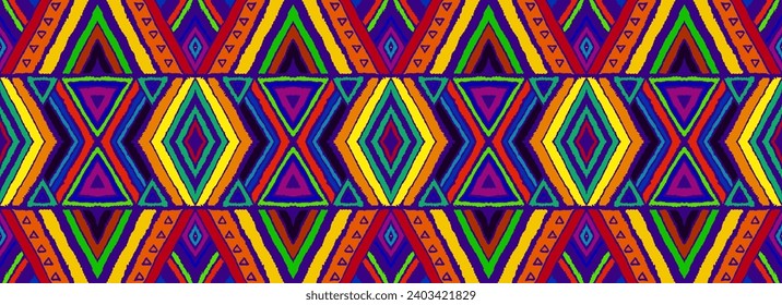 Modern geometric pattern with diamonds, stripes, diagonal lines. Ikat print. Zigzag chevron abstract illustration. Tribal ethnic vector texture. Aztec style. Folk embroidery. Scandinavian, African rug
