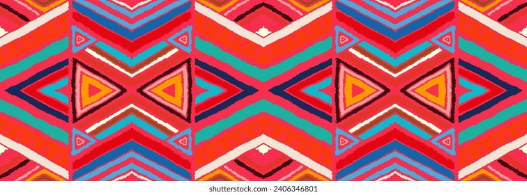 Modern geometric pattern with diamonds, stripes, diagonal lines. Ikat print. Zigzag chevron abstract illustration. Tribal ethnic vector texture. Aztec style. Folk embroidery. Scandinavian, African rug