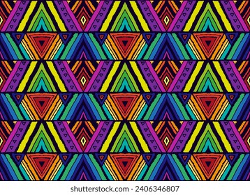 Patrón geométrico moderno con diamantes, rayas, líneas diagonales. Ikat print. Ilustración abstracta de zigzag chevron. Textura vectorial étnica tribal. Estilo azteca. bordado popular. Escandinavia, alfombra africana