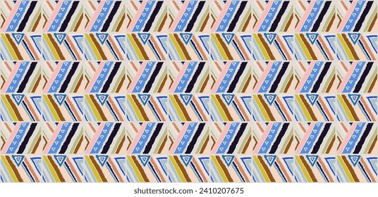 Modern geometric pattern with diamonds, stripes, diagonal lines. Ikat print. Zigzag chevron abstract illustration. Tribal ethnic vector texture. Aztec style. Folk embroidery. Scandinavian, African rug