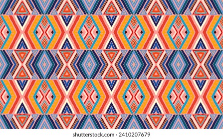Modern geometric pattern with diamonds, stripes, diagonal lines. Ikat print. Zigzag chevron abstract illustration. Tribal ethnic vector texture. Aztec style. Folk embroidery. Scandinavian, African rug