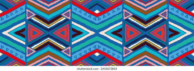 Modern geometric pattern with diamonds, stripes, diagonal lines. Ikat print. Zigzag chevron abstract illustration. Tribal ethnic vector texture. Aztec style. Folk embroidery. Scandinavian, African rug
