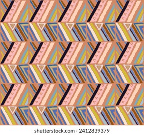 Modernes geometrisches Muster mit Diamanten, Streifen, diagonalen Linien. Ikat-Druck. Zigzag chevron abstrakte Illustration. Stammesethnische Vektorstruktur. Aztec-Stil. Folkstickerei. skandinavischer, afrikanischer Teppich