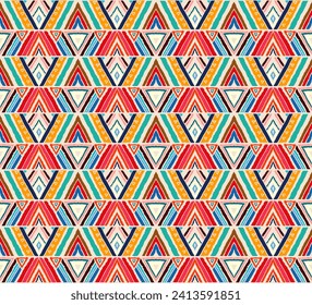 Modern geometric pattern with diamonds, stripes, diagonal lines. Ikat print. Zigzag chevron abstract illustration. Tribal ethnic vector texture. Aztec style. Folk embroidery. Scandinavian, African rug