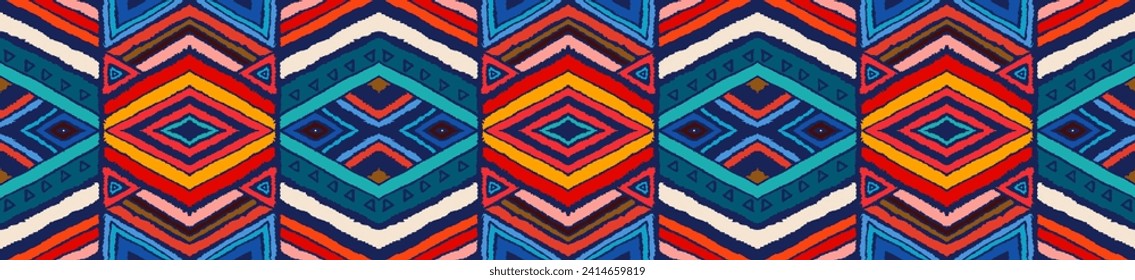 Modern geometric pattern with diamonds, stripes, diagonal lines. Ikat print. Zigzag chevron abstract illustration. Tribal ethnic vector texture. Aztec style. Folk embroidery. Scandinavian, African rug