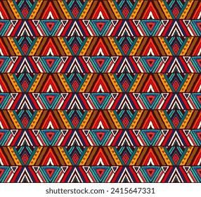 Modern geometric pattern with diamonds, stripes, diagonal lines. Ikat print. Zigzag chevron abstract illustration. Tribal ethnic vector texture. Aztec style. Folk embroidery. Scandinavian, African rug