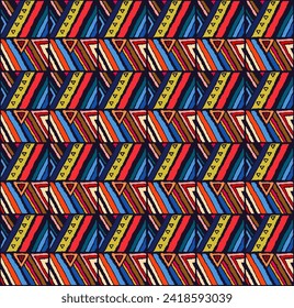 Patrón geométrico moderno con diamantes, rayas, líneas diagonales. Ikat print. Ilustración abstracta de zigzag chevron. Textura vectorial étnica tribal. Estilo azteca. bordado popular. Escandinavia, alfombra africana