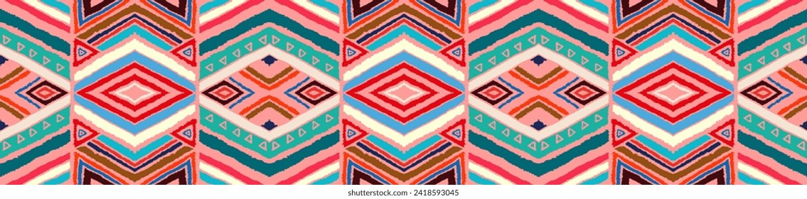 Modern geometric pattern with diamonds, stripes, diagonal lines. Ikat print. Zigzag chevron abstract illustration. Tribal ethnic vector texture. Aztec style. Folk embroidery. Scandinavian, African rug