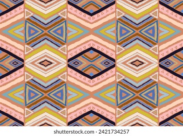 Patrón geométrico moderno con diamantes, rayas, líneas diagonales. Ikat print. Ilustración abstracta de zigzag chevron. Textura vectorial étnica tribal. Estilo azteca. bordado popular. Escandinavia, alfombra africana