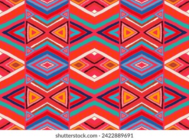 Modernes geometrisches Muster mit Diamanten, Streifen, diagonalen Linien. Ikat-Druck. Zigzag chevron abstrakte Illustration. Stammesethnische Vektorstruktur. Aztec-Stil. Folkstickerei. skandinavischer, afrikanischer Teppich