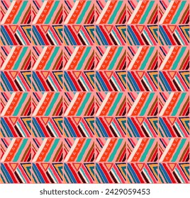 Modern geometric pattern with diamonds, stripes, diagonal lines. Ikat print. Zigzag chevron abstract illustration. Tribal ethnic vector texture. Aztec style. Folk embroidery. Scandinavian, African rug