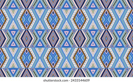 Patrón geométrico moderno con diamantes, rayas, líneas diagonales. Impresión de Ikat. Ilustración abstracta del chevron del zigzag. Textura de vector étnico tribal. Estilo azteca. Bordado popular. Alfombra escandinava, africana