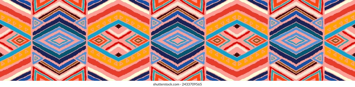Modern geometric pattern with diamonds, stripes, diagonal lines. Ikat print. Zigzag chevron abstract illustration. Tribal ethnic vector texture. Aztec style. Folk embroidery. Scandinavian, African rug