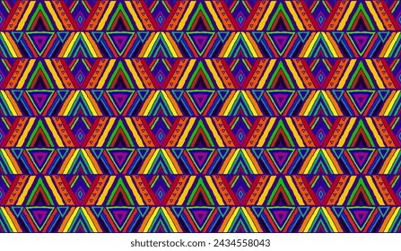 Modern geometric pattern with diamonds, stripes, diagonal lines. Ikat print. Zigzag chevron abstract illustration. Tribal ethnic vector texture. Aztec style. Folk embroidery. Scandinavian, African rug