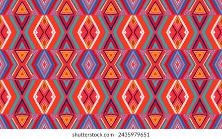 Modernes geometrisches Muster mit Diamanten, Streifen, diagonalen Linien. Ikat-Druck. Zickzack Chevron abstrakte Illustration. Textur von ethnischen Vektoren. Azteken-Stil. Volksstickerei. Skandinavischer, afrikanischer Teppich