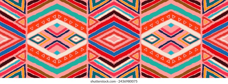 Patrón geométrico moderno con diamantes, rayas, líneas diagonales. Impresión de Ikat. Ilustración abstracta del chevron del zigzag. Textura de vector étnico tribal. Estilo azteca. Bordado popular. Alfombra escandinava, africana