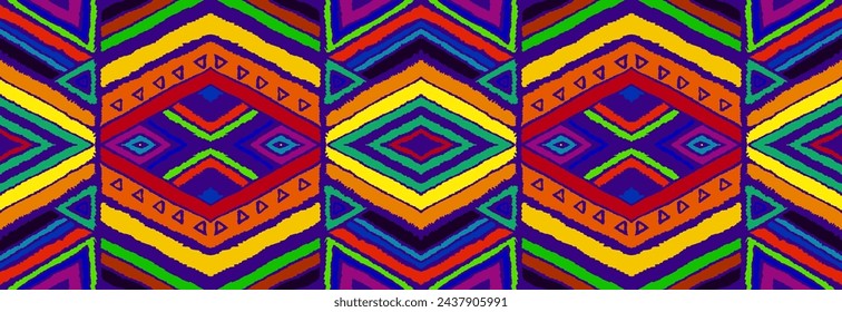 Modern geometric pattern with diamonds, stripes, diagonal lines. Ikat print. Zigzag chevron abstract illustration. Tribal ethnic vector texture. Aztec style. Folk embroidery. Scandinavian, African rug